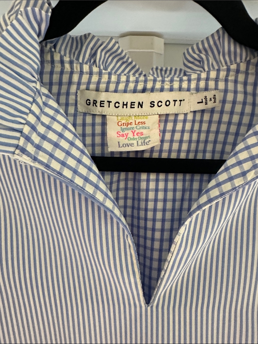 Gretchen Scott Designs Light Blue and White Striped Tiered Dress - Picture 2 of 5